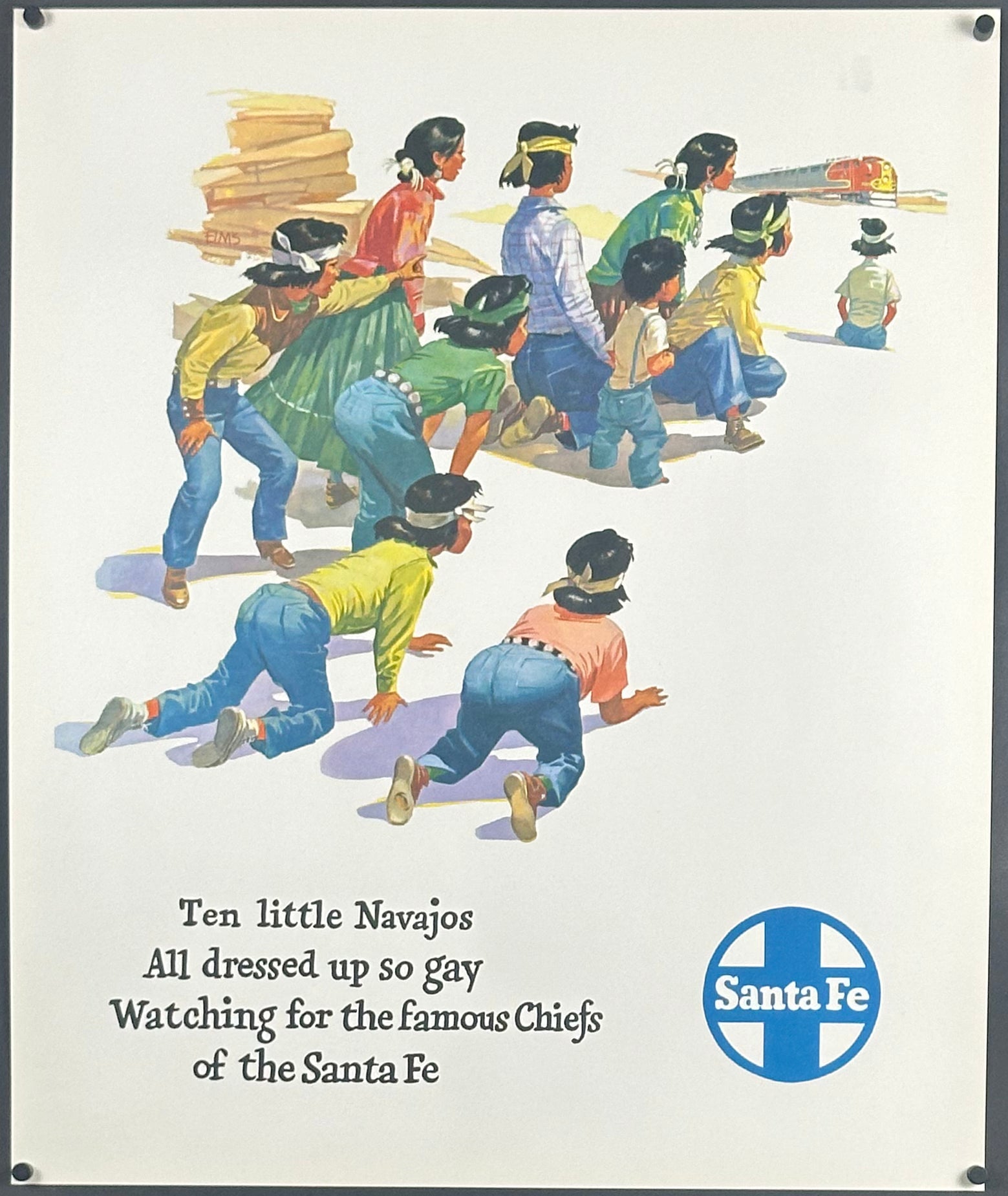 Santa Fe Railroad - "Ten Little Navajos" by William Frederick Elms (c. 1950s) - posterpalace.com